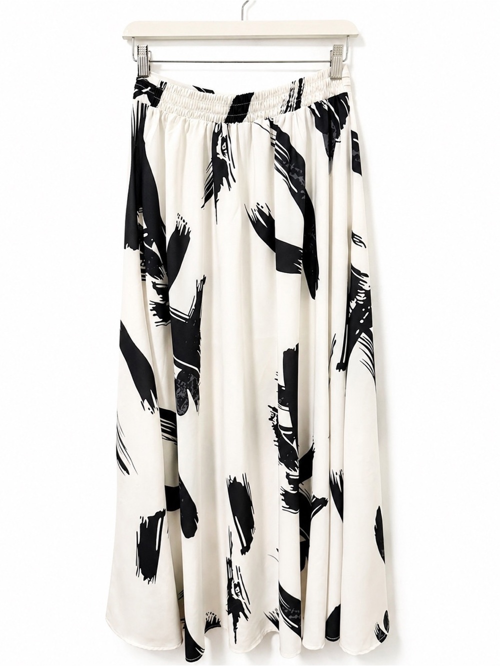 Black & Ivory Maxi Skirt with Slits Sz L Boho Chic Spring Summer Minimalist - Picture 3 of 11